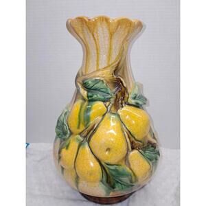 Vintage Sancai Drip Glazed Majolica Vase with Pears Fruit And Vines  T92